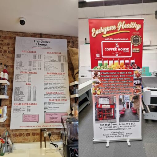 An image of a promotional sign and an interior sign FASTSIGNS created for The Coffee House